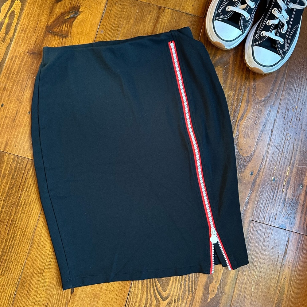 Hunter Black Pencil Skirt with Red Zipper
